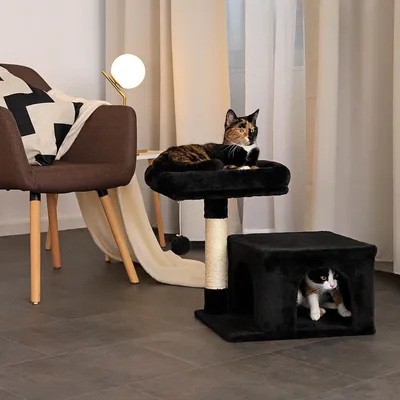lionto arbre à chat avec niche, lit moelleux et balle en peluche