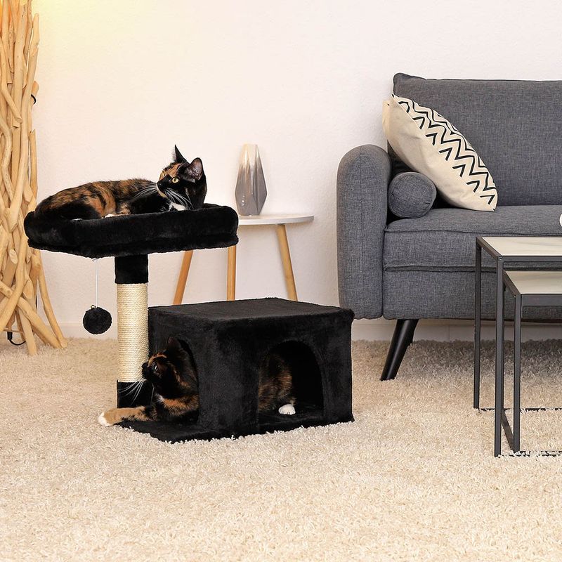 lionto arbre à chat avec niche, lit moelleux et balle en peluche