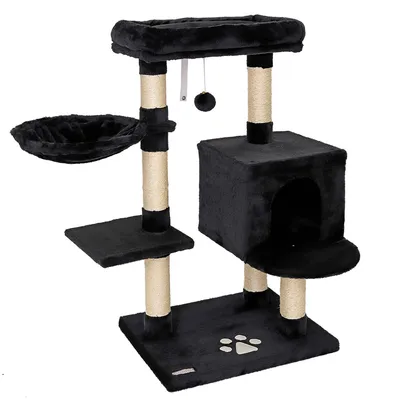 lionto arbre à chat avec niche, lit, balle suspendue et poteaux en sisal lionto arbre à chat avec niche, lit, balle suspendue et poteaux en sisal