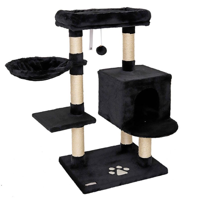 lionto arbre à chat avec niche, lit, balle suspendue et poteaux en sisal