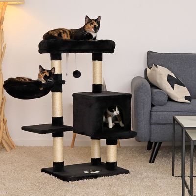 lionto arbre à chat avec niche, lit, balle suspendue et poteaux en sisal