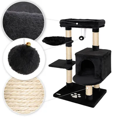 lionto arbre à chat avec niche, lit, balle suspendue et poteaux en sisal