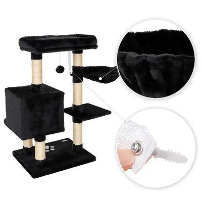 lionto arbre à chat avec niche, lit, balle suspendue et poteaux en sisal