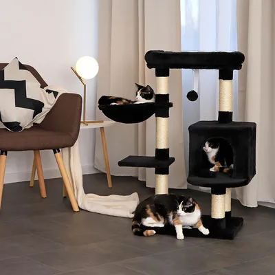 lionto arbre à chat avec niche, lit, balle suspendue et poteaux en sisal