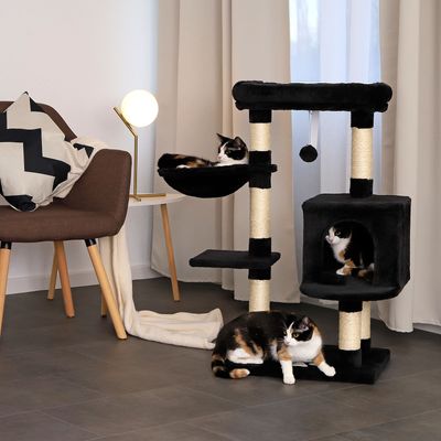 lionto arbre à chat avec niche, lit, balle suspendue et poteaux en sisal