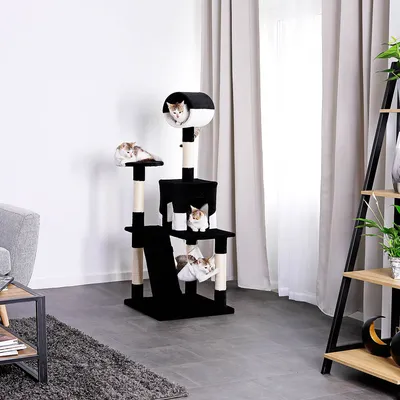 lionto arbre à chat avec hamac, tunnel et poteaux en sisal