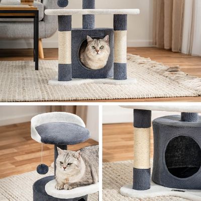 lionto arbre à chat avec grotte et balle en peluche, sisal et confort