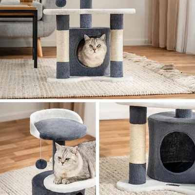 lionto arbre à chat avec grotte et balle en peluche, sisal et confort
