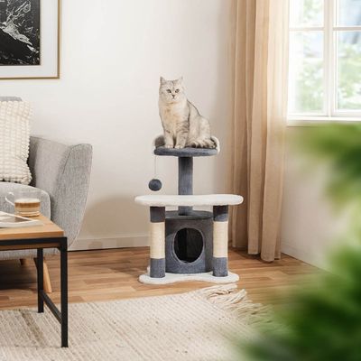 lionto arbre à chat avec grotte et balle en peluche, sisal et confort