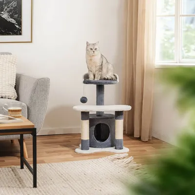 lionto arbre à chat avec grotte et balle en peluche, sisal et confort