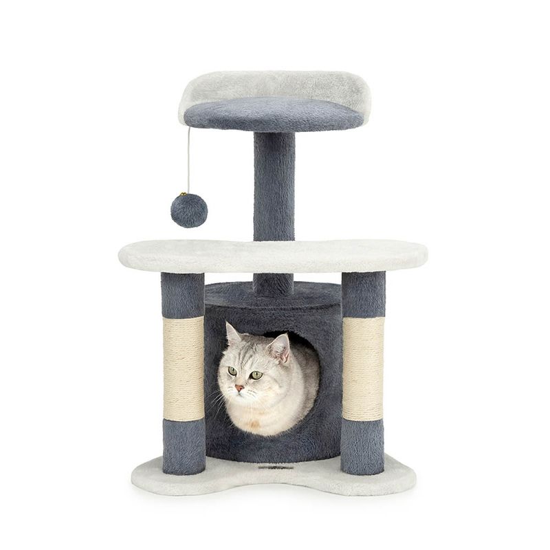 lionto arbre à chat avec grotte et balle en peluche, sisal et confort