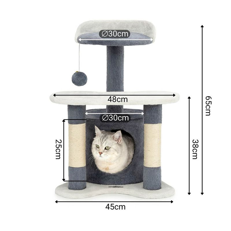 lionto arbre à chat avec grotte et balle en peluche, sisal et confort