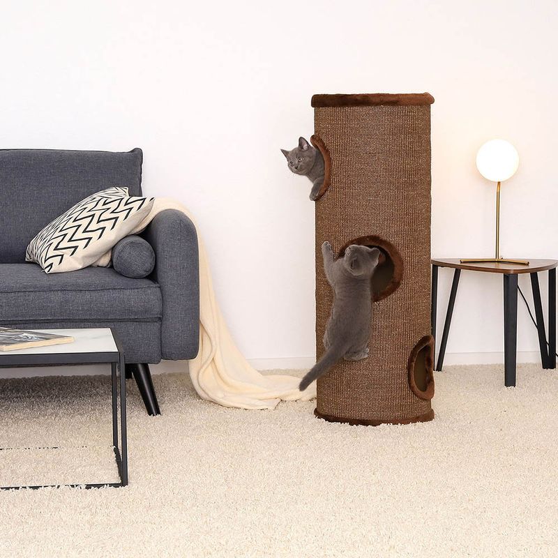 lionto arbre à griffer en sisal avec balle de jeu et rebord en peluche