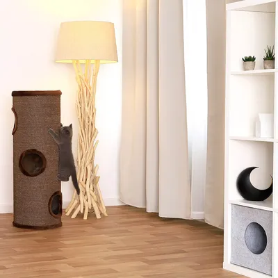 lionto arbre à griffer en sisal avec balle de jeu et rebord en peluche