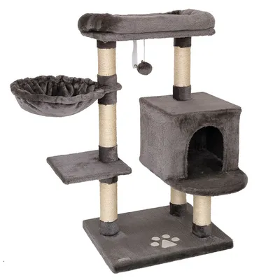 lionto arbre à chat avec niche, lit, balle suspendue et poteaux en sisal