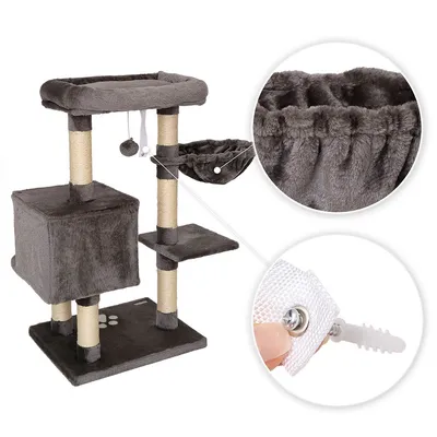 lionto arbre à chat avec niche, lit, balle suspendue et poteaux en sisal