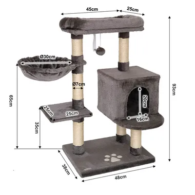 lionto arbre à chat avec niche, lit, balle suspendue et poteaux en sisal