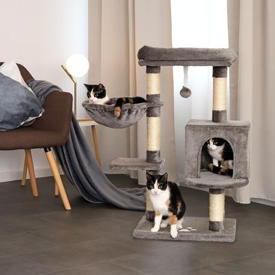 lionto arbre à chat avec niche, lit, balle suspendue et poteaux en sisal