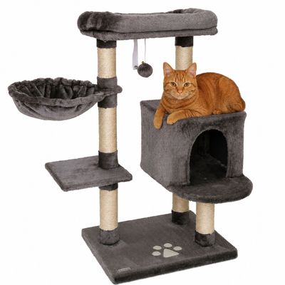 lionto arbre à chat avec niche, lit, balle suspendue et poteaux en sisal