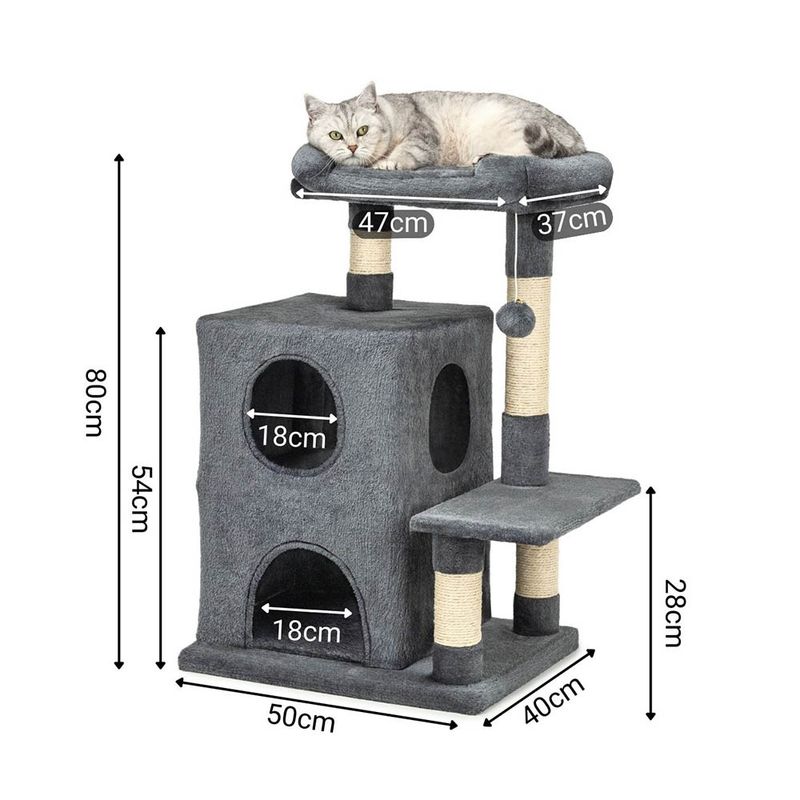 lionto arbre à chat avec 2 niches, lit douillet et balle en peluche