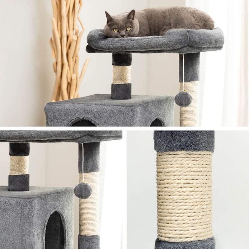 lionto arbre à chat avec 2 niches, lit douillet et balle en peluche