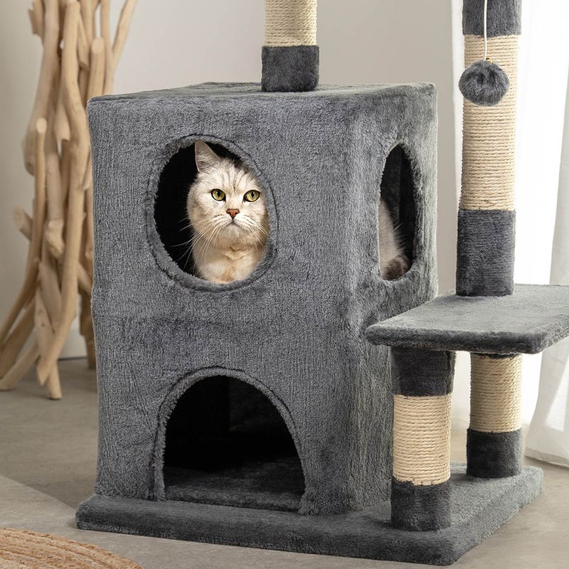 lionto arbre à chat avec 2 niches, lit douillet et balle en peluche