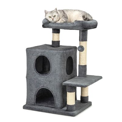 lionto arbre à chat avec 2 niches, lit douillet et balle en peluche