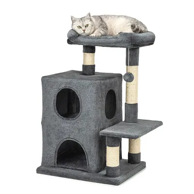 lionto arbre à chat avec 2 niches, lit douillet et balle en peluche lionto arbre à chat avec 2 niches, lit douillet et balle en peluche