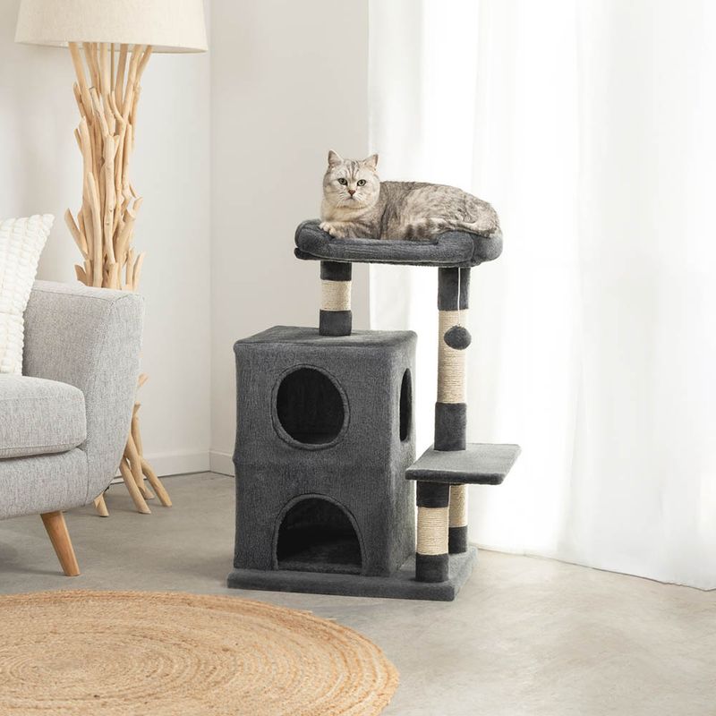 lionto arbre à chat avec 2 niches, lit douillet et balle en peluche