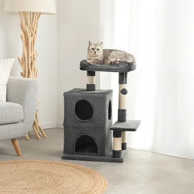 lionto arbre à chat avec 2 niches, lit douillet et balle en peluche