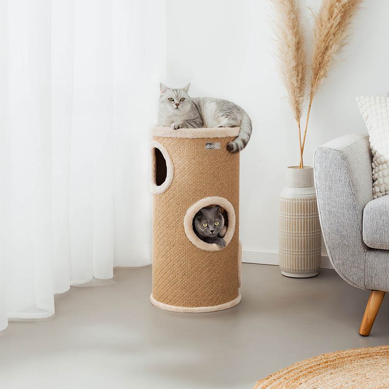 lionto tour à griffer en jute avec balle de jeu et rebord en peluche