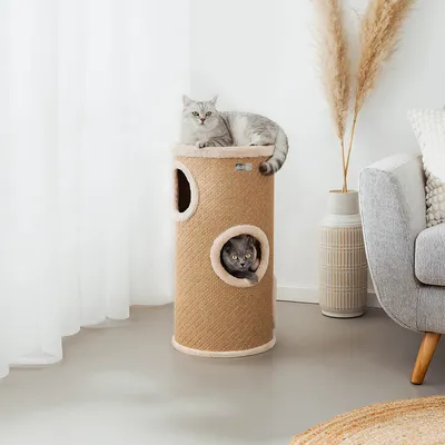 lionto tour à griffer en jute avec balle de jeu et rebord en peluche