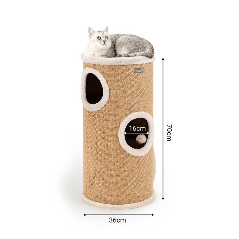 lionto tour à griffer en jute avec balle de jeu et rebord en peluche
