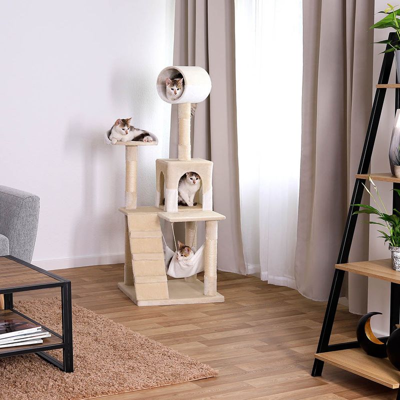 lionto arbre à chat avec hamac, tunnel et poteaux en sisal