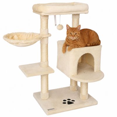 lionto arbre à chat avec niche, lit, balle suspendue et poteaux en sisal