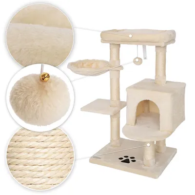 lionto arbre à chat avec niche, lit, balle suspendue et poteaux en sisal