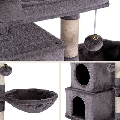 lionto arbre à chat avec 2 niches, lit, hamac et balle suspendue