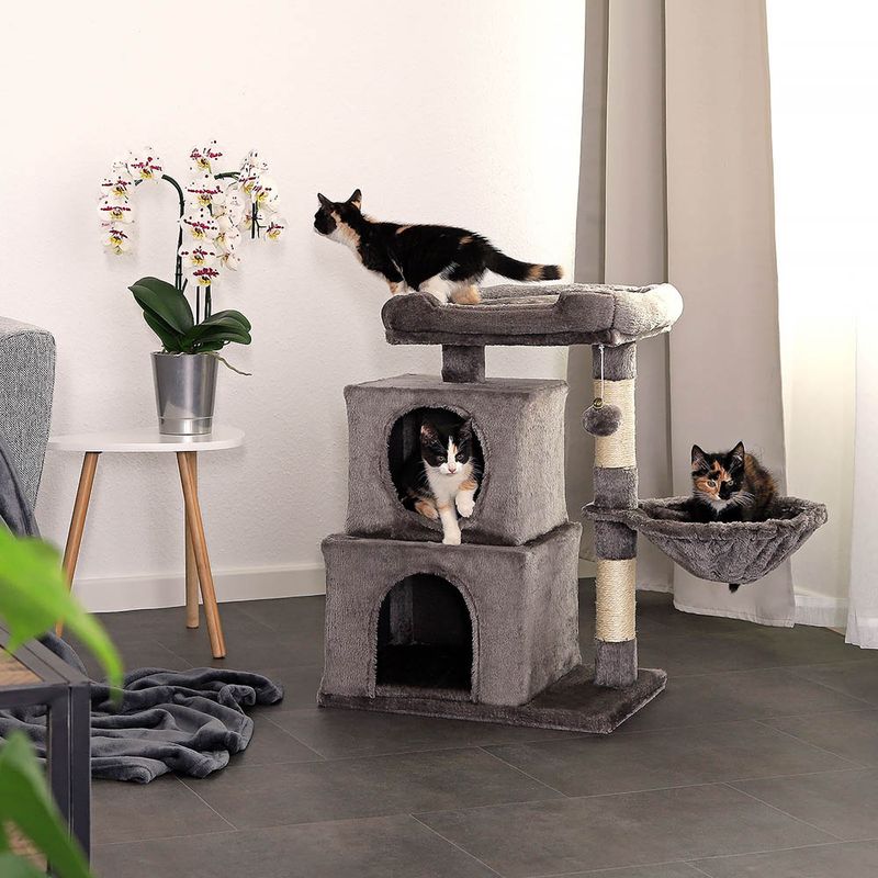 lionto arbre à chat avec 2 niches, lit, hamac et balle suspendue
