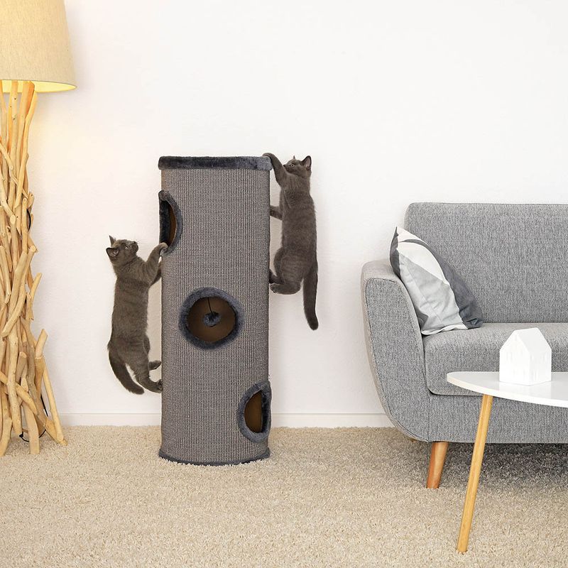 lionto arbre à griffer en sisal avec balle de jeu et rebord en peluche