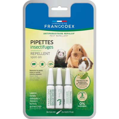 3 Pipettes Insectifuges Lapins, Furets et Cobayes