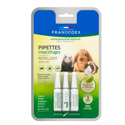 3 Pipettes Insectifuges Lapins, Furets et Cobayes