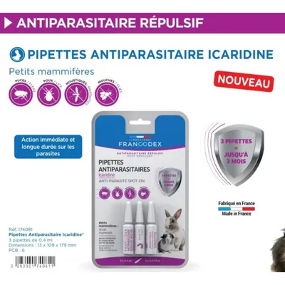 Francodex - 3 Pipettes antiparasitaires protection renforcée pour rongeurs