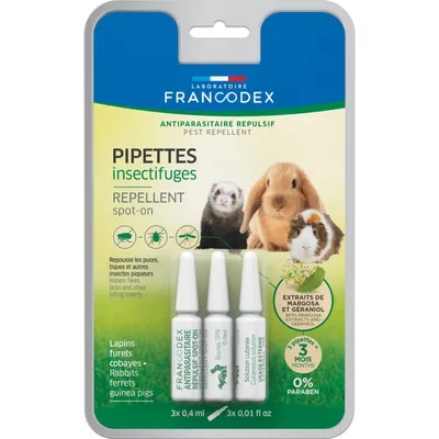 3 Pipettes Insectifuges Lapins, Furets et Cobayes.