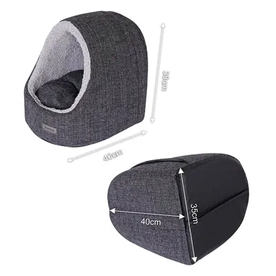 lionto niche pour chat en tissu chiné avec coussin réversible lavable