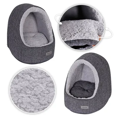 lionto niche pour chat en tissu chiné avec coussin réversible lavable