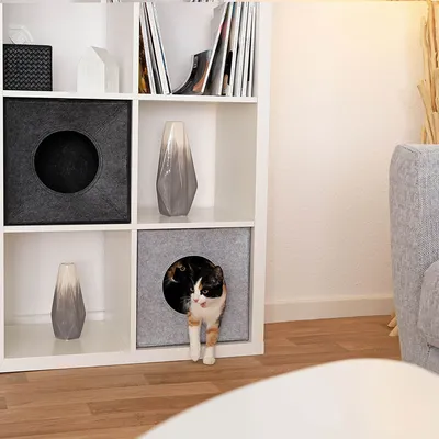 lionto niche pour chat pliable en feutre avec coussin doux amovible