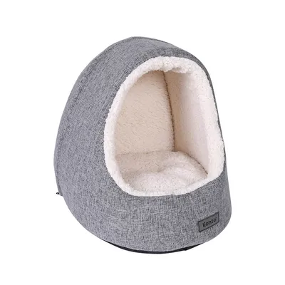 lionto niche pour chat en tissu chiné avec coussin réversible lavable