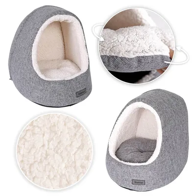 lionto niche pour chat en tissu chiné avec coussin réversible lavable