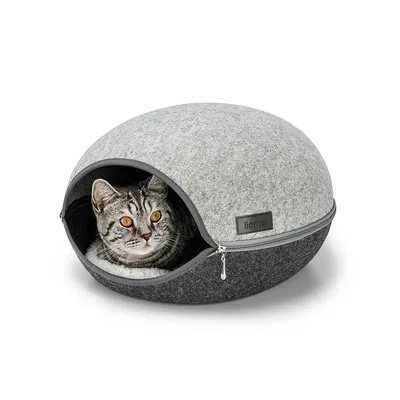 lionto niche pour chat en feutre avec coussin doux et entrée ovale lionto niche pour chat en feutre avec coussin doux et entrée ovale