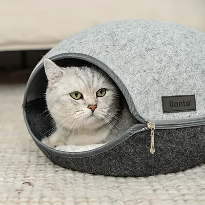 lionto niche pour chat en feutre avec coussin doux et entrée ovale